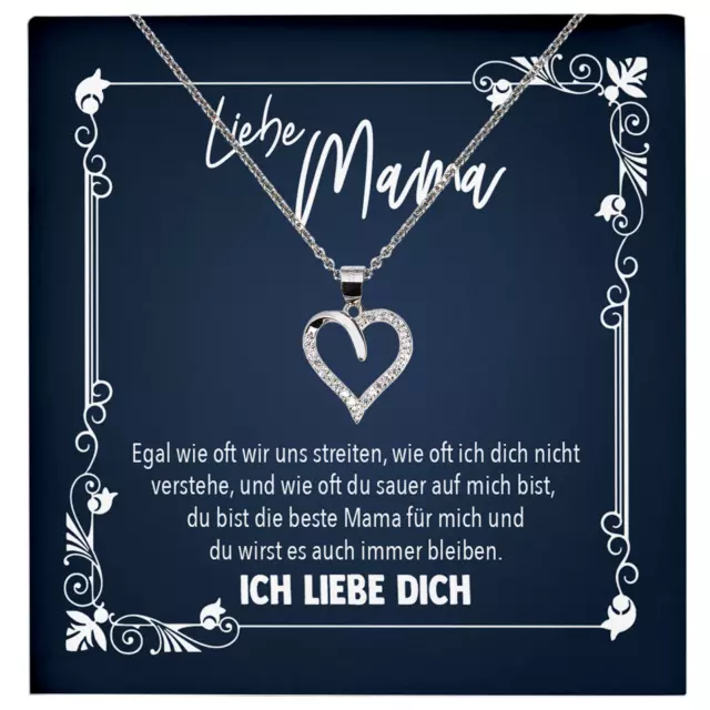 Mama Geschenk Muttertag Geburtstag Frauen Silberschmuck Set Herz Halskette Karte