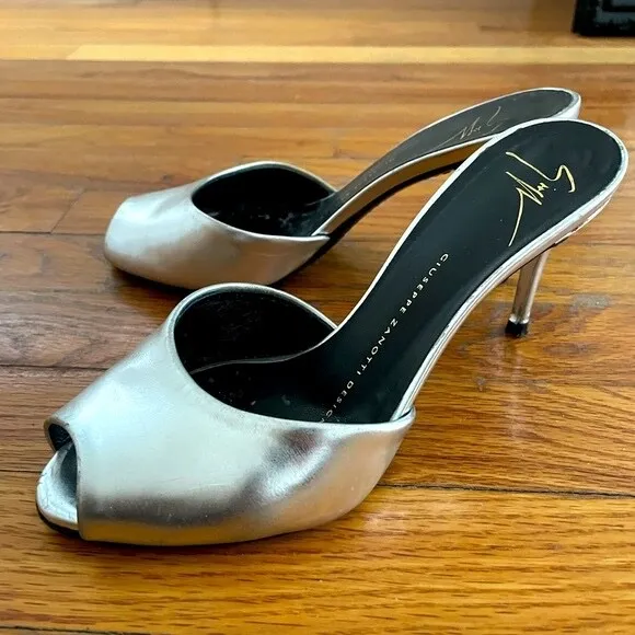 GIUSEPPE ZANOTTI Silver heeled peep-toe mule, Genuine Leather, made ITALYSize 35