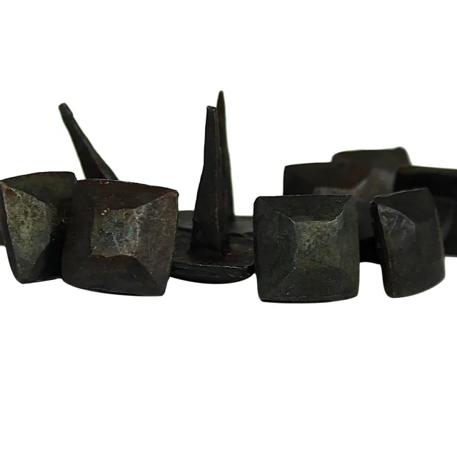 Set of 10 Nails Hand Made Wrought Iron Hammered Square Top Wax Coated 1 Inch