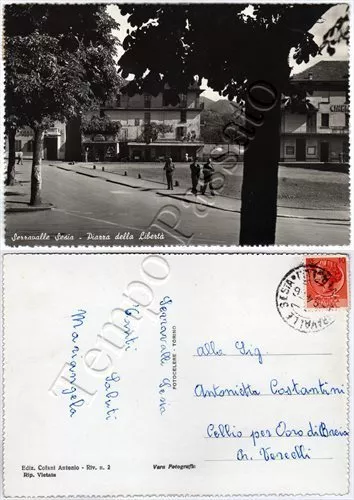 Cartolina di Serravalle Sesia, strada alberata - Vercelli, 1956