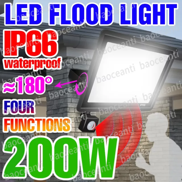 50W-200W LED Fluter mit Bewegungsmelder Scheinwerfer Außen Strahler Lampe Garten