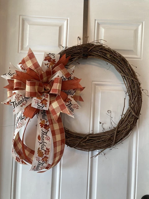 Extra Large Deluxe Fall Autumn Wreath Bow Thankful Rustic Country Home Decor