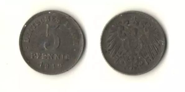 Deutsches Reich WKI Ersatz Münze Eisen 5 Pfennig 1919 E *DR81