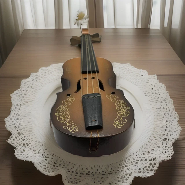 RETRO WOODEN WIND-UP Music Box Violin by Enesco Plays