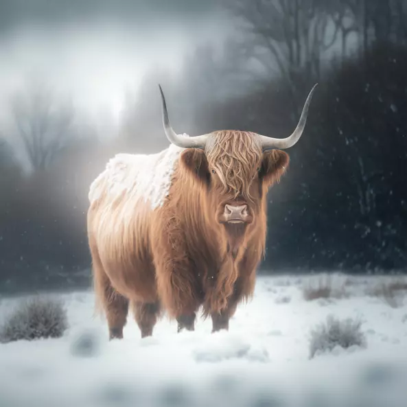 Canvas Print Highland Cow In Snow Background Unique  30mm Deep Framed Artwork