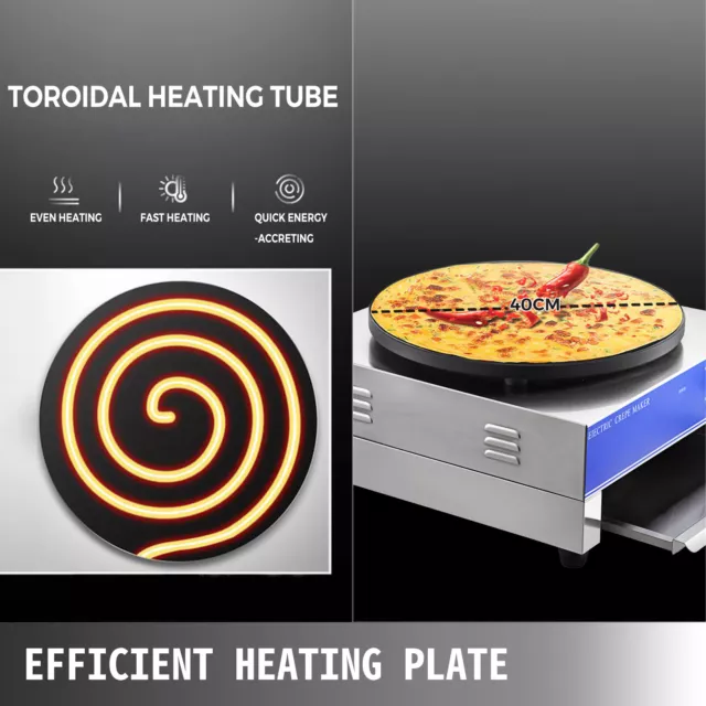 VEVOR Crepera Eléctrica 3KW 40cm de Diámetro Ideal para Creps Hamburguesas 3