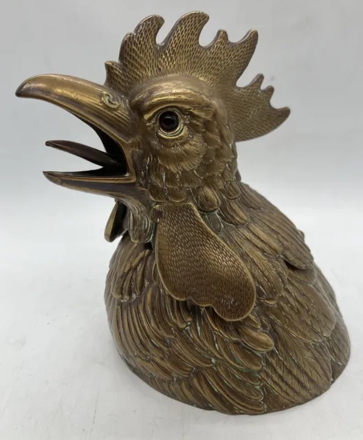 Stunning Antique Inkwell Copper Brass Cockerel Desk Ornament True Quality