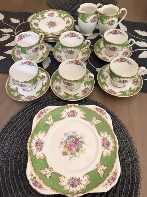 21 pc Royal Grafton Bone China Academy Green England Vintage (1949-1957) Set/6