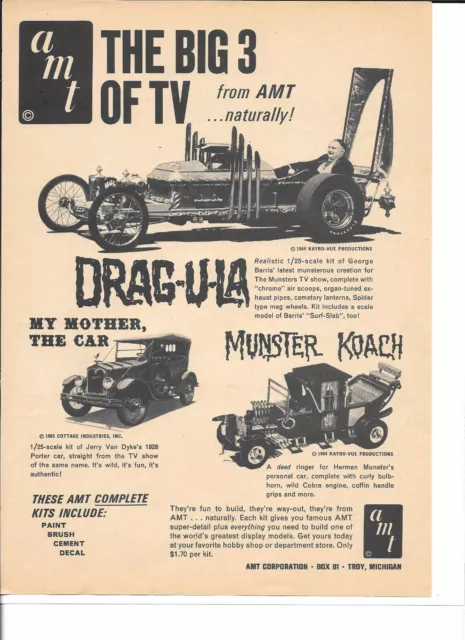 AMT Drag-U-La Munster Koach My Mother The Car Slot Cars Vintage Mag Ad PHOTOCOPY