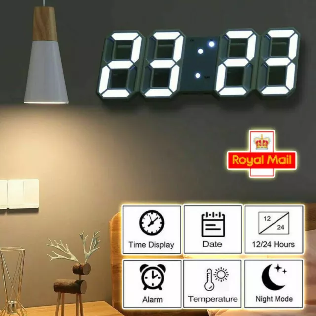 USB LED Digital Table Wall Clock Large 3D Display Alarm Clock Brightness Dimmer