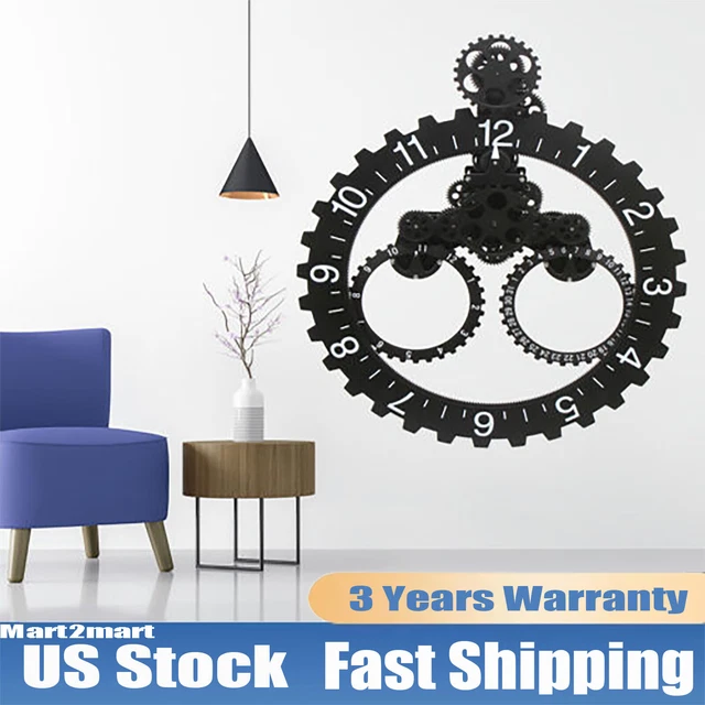 27& LARGE INDUSTRIAL Metal Gear Wall Clock Mechanical Moving Gear Clock
