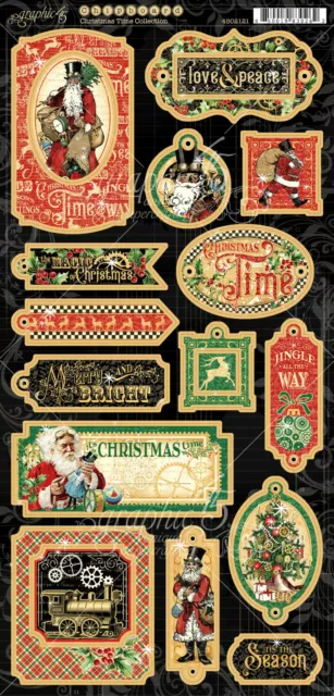 Graphic45 CHRISTMAS TIME (19PCS) Chipboard scrapbooking SANTA STEAMPUNK