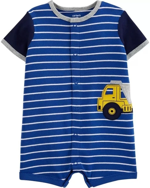Carter's Infant Baby Boy Stripe Dump Truck Snap-up Romper 3, 6 Months