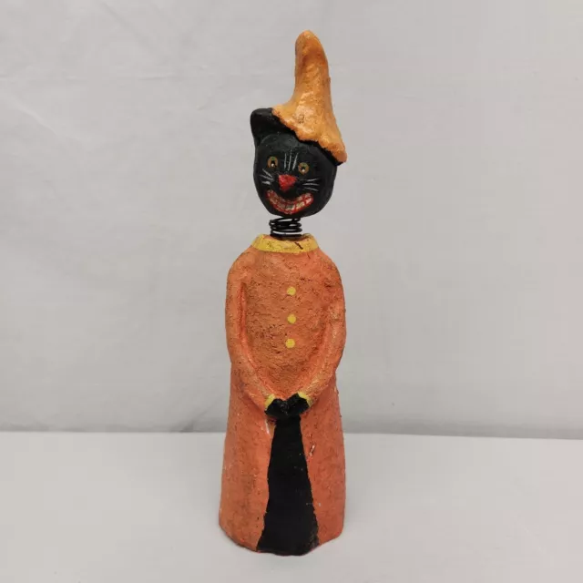 Monnie Wilson Folk Art Halloween Black Cat Bobble Head Papier Mache Figurine