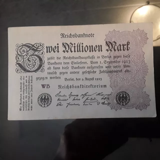 Reichsbanknote Zwei Millionen Mark, Serie WB, 9. August 1923 *gut erhalten*