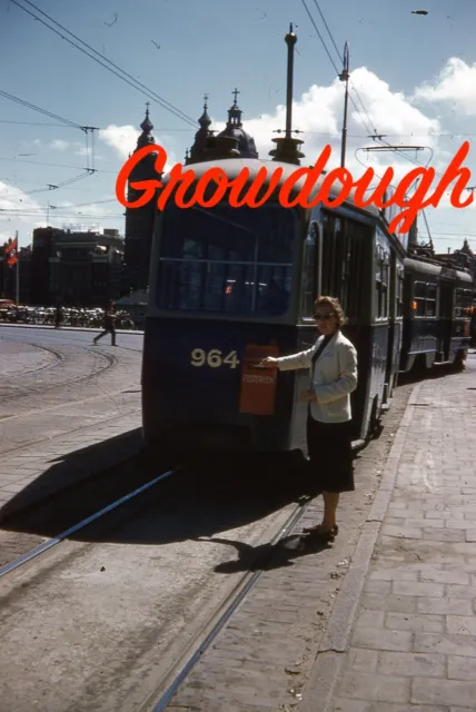 Original Slide Trolley Car Belgium Street Scene 1958 Kodachrome