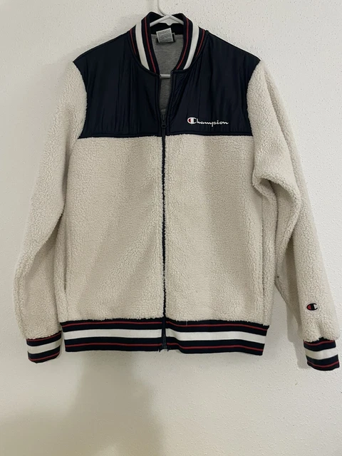 Champion cream sherpa baseball jacket sale