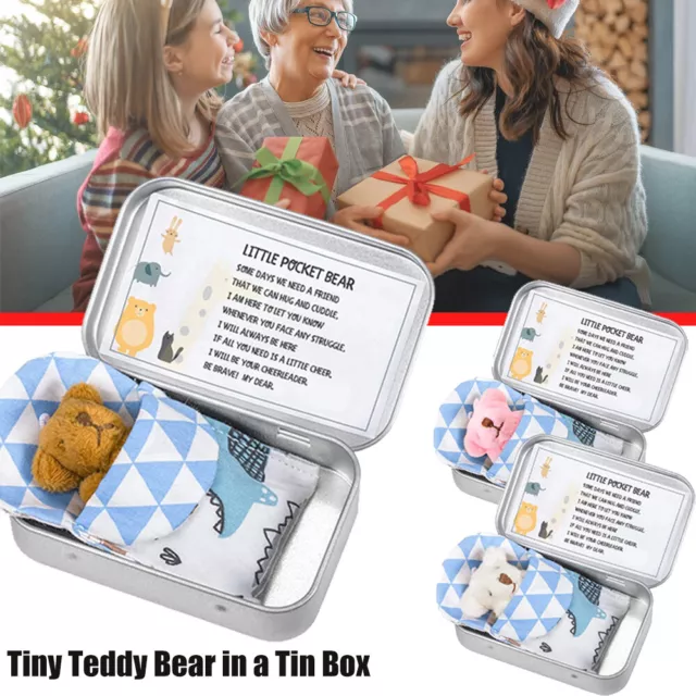 Pocket Tiny Teddy Bear in a Tin Box Stuffed Doll Plush Toy Kids Christmas Gift