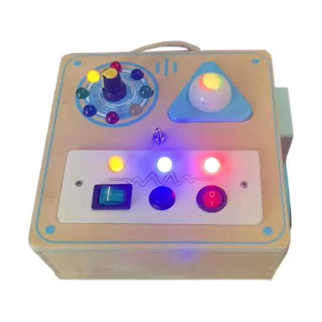 Lights Switch Busy Board Toys with Buttons, Wooden Control Panel, Cognition Game