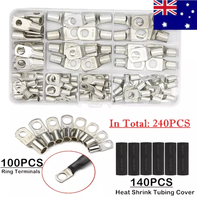 240/220/140PCS Copper Cable Lugs Crimp Electrical Wire Connectors Ring Terminals