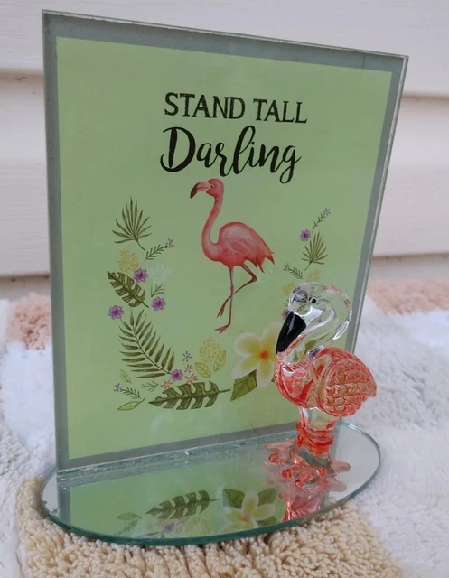 Mirror With Pink Flamingo Glass  STAND TALL DARLING Dresser  Figure Statue