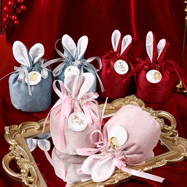 Easter Rabbit Ears Bags Bunny Gift Pouches Velvet Basket Candy Bags Party Favors