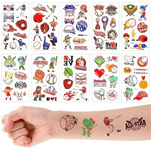 30pz Tatuaggi Temporanei di Baseball, Adesivi per Tatuaggi Sportivi (Y1o)