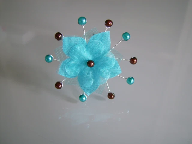 Épingle à Cheveux Ornement Mariée - Fleur Turquoise Et Blanc, Pour Chignon - Pas Cher, Neuf Avec étiquette