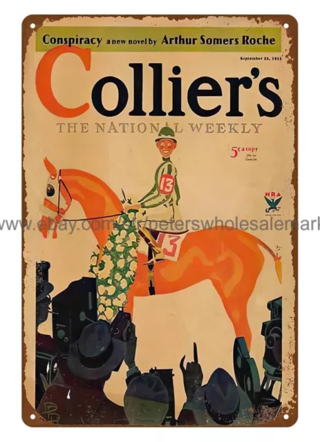 1933 Colliers cover Kentucky Derby horse race equine decor metal tin sign