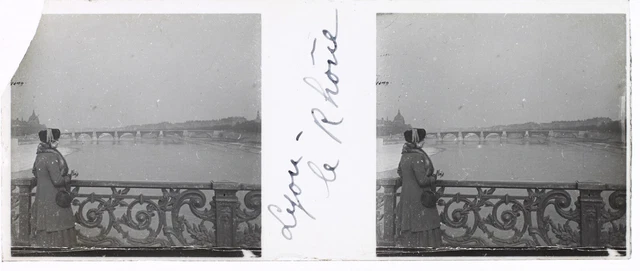 FRANCE LYON Le Rhône c1925 Photo Plaque de verre Stereo P74L9n