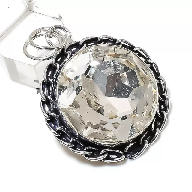 Natural White Topaz Gemstone Handmade 925 Sterling Silver Pendant 1.97" Gift Z11