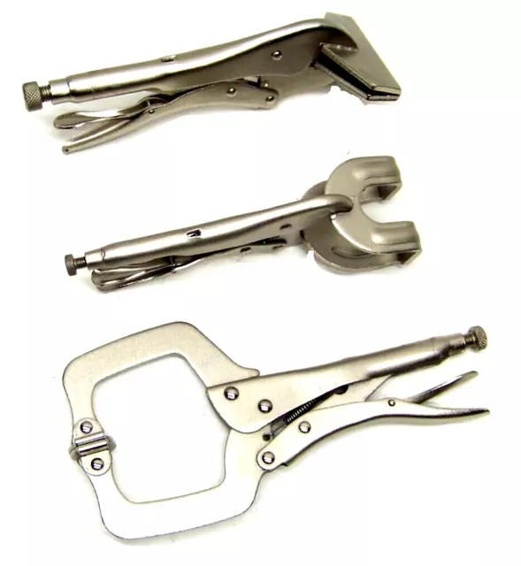 3 pc Locking Welding Clamp Set Locking C Clamp Flat Bill 2 Prong Locking Pliers