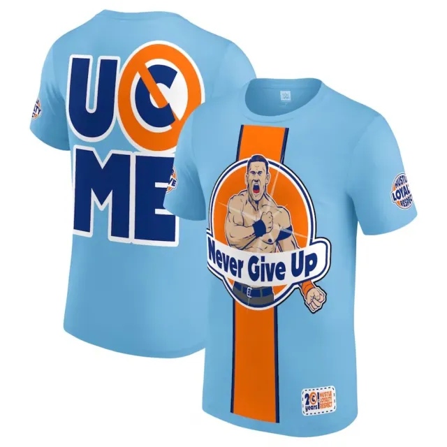 Wwe John Cena ""Never Give Up"" Hellblau/Orange Jugend T-Shirt Kinder Offiziell Neu