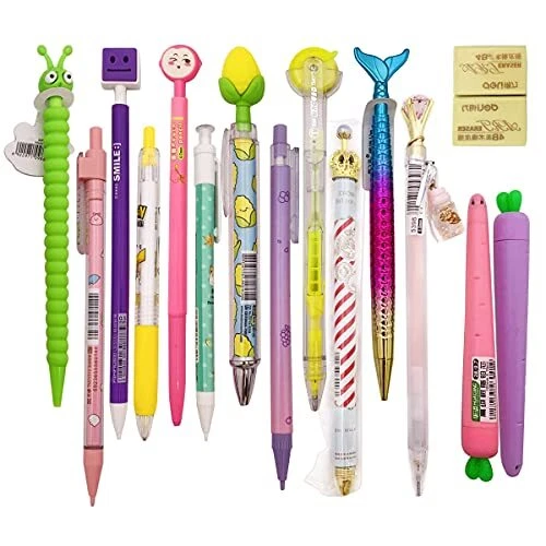 12 Cute Korean Kawaii Mechanical Pencils with Erasers and Leading Refills Style
