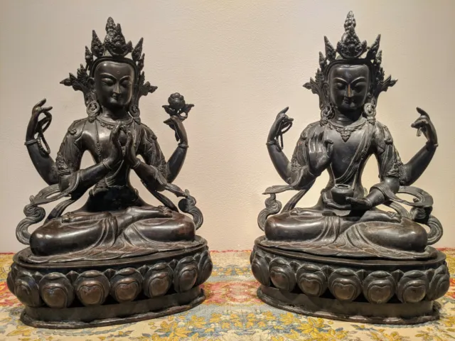 Reduced! Stunning Pair Of 18Th-19Th Cent Bronze Bodhisattvas Buddhist Sculpture
