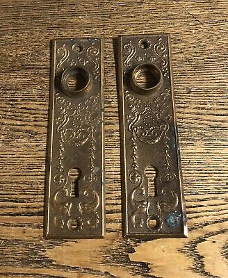 Pair Antique Ornate Pressed Brass Door Plates