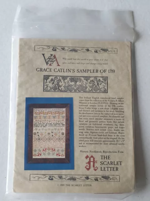 The Scarlet Letter V&A Grace Catlin's Sampler Of 1719 Cross Stitch Kit 11" x 17"