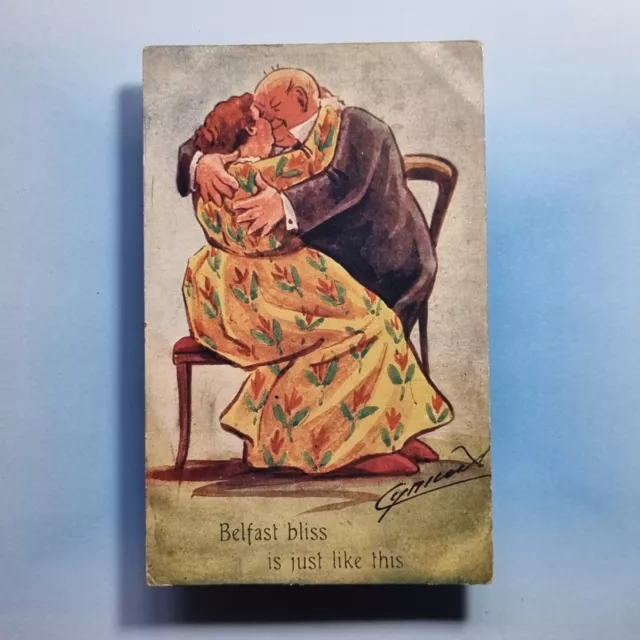 Comic Postcard 1907 Belfast Bliss Fat Couple Cuddle Cynicus Artist Signed