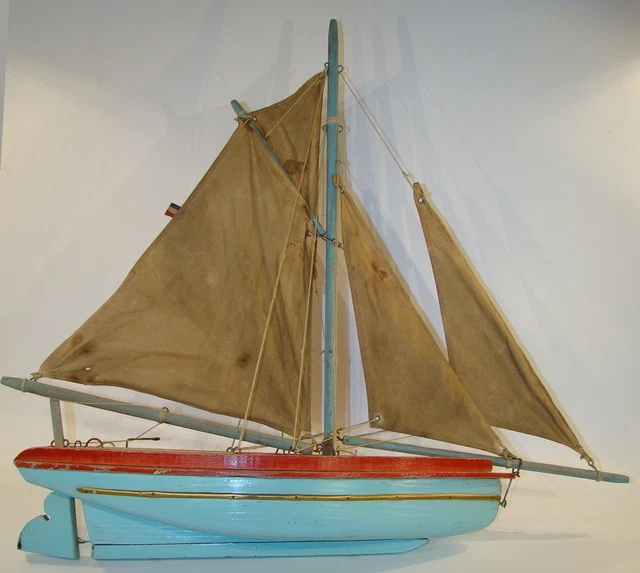Coque Bateau Voilier Canot De Bassin Ancien - 50,5 Cm - Modèle De Collection