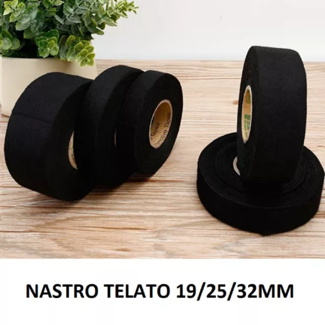 Nastro telato felpato morbido protezione cablaggi auto moto 19 25 32 MM nero