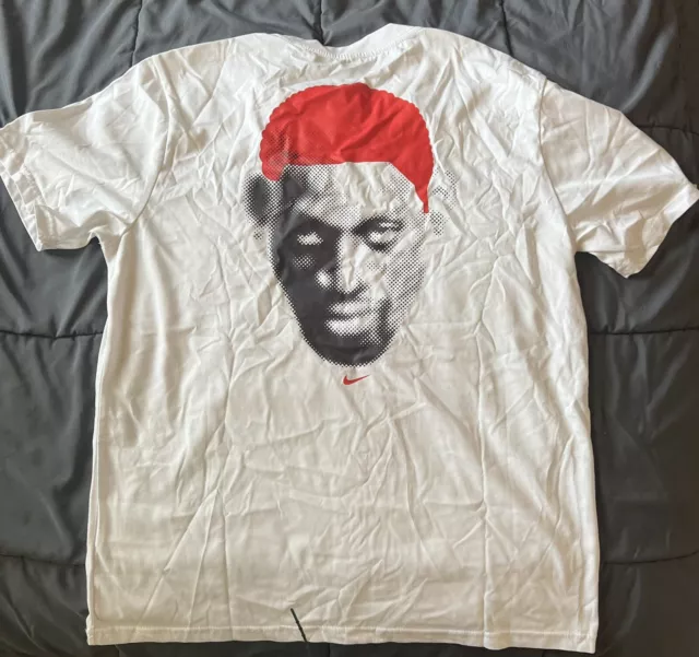 Dennis Rodman 90s Vintage Bulls Nike Tee Shirt Large NBA Face Printed Red White