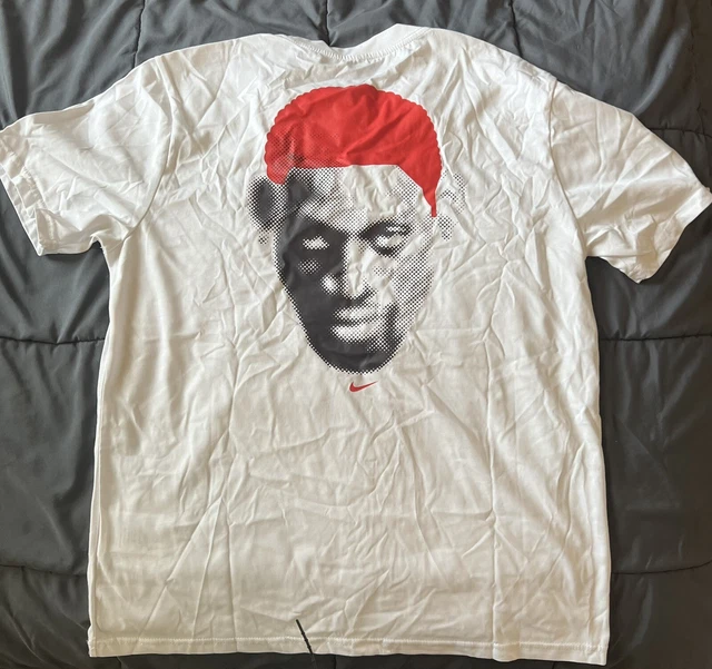 Dennis Rodman 90s Vintage Bulls Nike Tee Shirt Large NBA Face Printed Red White Dennis Rodman 90s Vintage Bulls Nike Tee Shirt Large NBA Face Printed Red White