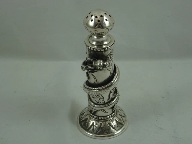 RARA ESPORTAZIONE CINESE argento massiccio DRAGO VASO PEPE progettato, c1890, 69gm