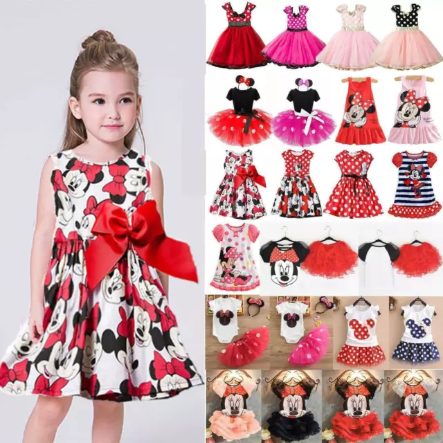 Kinder Mädchen Minnie Maus Kostüm Kleid Karneval Fasching Partykleid Abendkleid