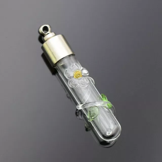 1pc Flower Glass Vial Pendant Screw Cap Mini Glass Bottle Necklace Jewelry Charm