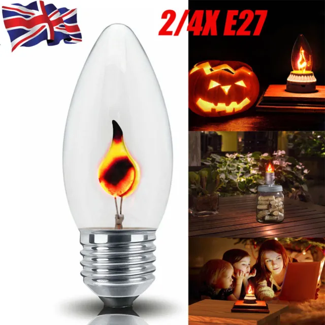 3W FLICKER FLAME Candle Light Bulb Decor HALLOWEEN CANDLE Lamps E27 2/4PCS UK