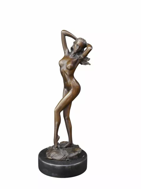 Bronze Figur Skulptur Frauenakt erotisch auf edlem Marmorsockel H: 30 cm (3804)