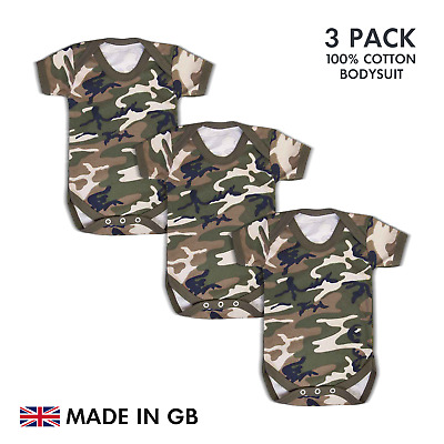 Baby Bodysuit 3 PACK CAMO Boys Girls Blank Babygrow Vest Short Sleeve UK Shower