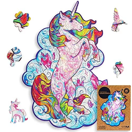 UNIDRAGON Wooden Jigsaw Puzzles - Inspiring Unicorn, 195 pcs, Medium 10.2"x12.6"