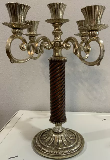 Vintage Hallmark Brass And Wooden Five Candle Candelabra. Circa 1950’s